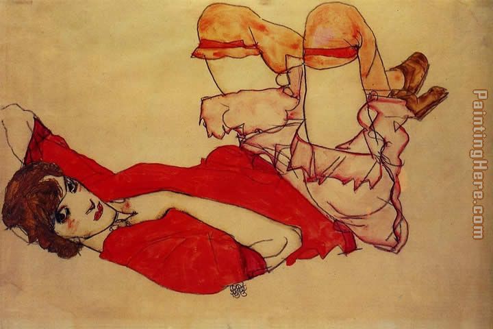 Wally in Red Blouse with Raised Knee painting - Egon Schiele Wally in Red Blouse with Raised Knee art painting